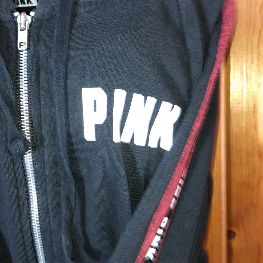 Pink Victoria’s Secret red and black zip up hoodie size small pink Vs hoodie​​ - Picture 3 of 6